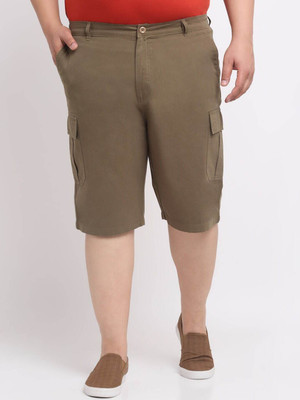PLUSS Solid Men Khaki Regular Shorts