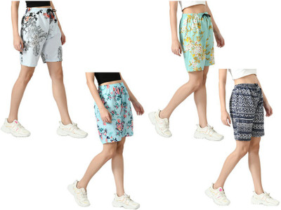 KAVYA Printed Women Maroon, Green, Blue Regular Shorts