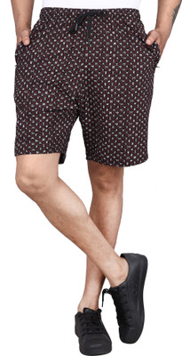 SOUNIK SDS Printed Men Maroon Regular Shorts