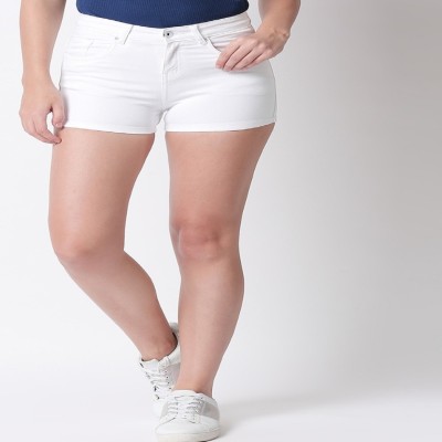 German Club Solid Women Denim White Denim Shorts