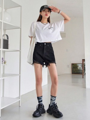 KOTTY Solid Women Black Denim Shorts