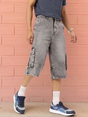 Kook N Keech Solid Men Grey Cargo Shorts