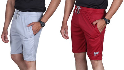 Anjaneya Solid Men Grey, Red Regular Shorts
