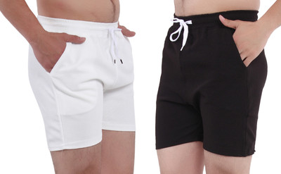 GTwo Solid Men White, Black Basic Shorts