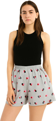 YUALIN CREATION Printed Women Grey Basic Shorts