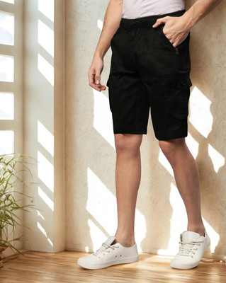 Ho Bindaass Solid Men Black Cargo Shorts
