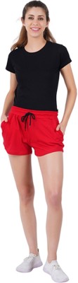 Blacktail Self Design Women Red Regular Shorts