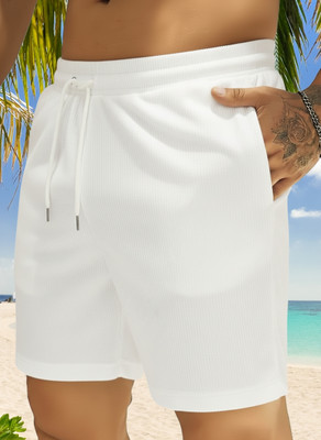 METRONAUT Solid Men White Beach Shorts, Regular Shorts