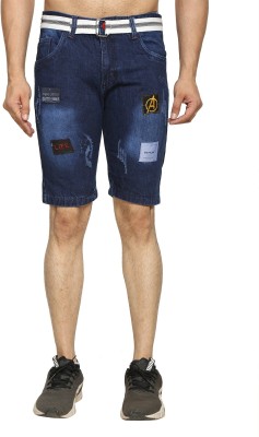 Risin Solid Men Denim Dark Blue Denim Shorts