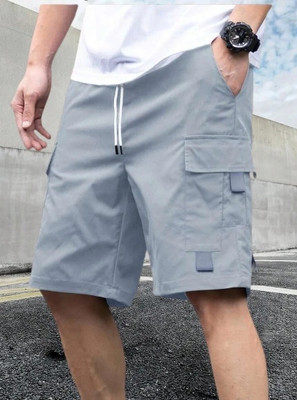 Pitzz Solid Men Grey Cargo Shorts