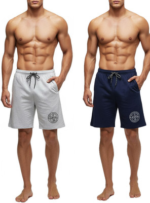 THINK Solid Men Dark Blue, Grey Regular Shorts