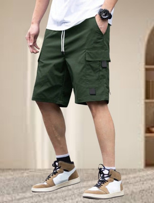Pitzz Self Design Men Green Cargo Shorts