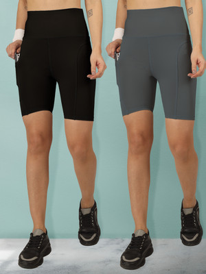 BEYOGINI Solid Women Black, Grey Gym Shorts