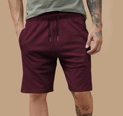 VCANEE Solid Men Maroon Casual Shorts