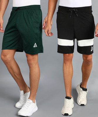 Adrenex Color Block Men Black, Dark Green Basic Shorts