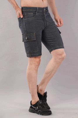 NIVASU Dyed/Washed Men Grey Denim Shorts