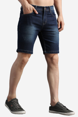 PRJ IN STYLE Solid Men Denim Dark Blue Regular Shorts
