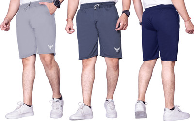 PTELRA Solid Men Blue, Dark Grey, Grey Basic Shorts