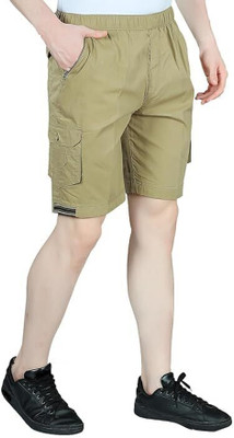 Welcy Solid Men Khaki Cargo Shorts