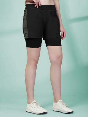 CHKOKKO Solid Women Green Running Shorts