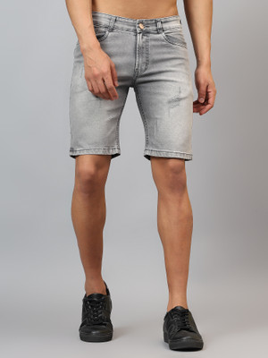 PLOUNGE Distressed Men Denim Grey Denim Shorts