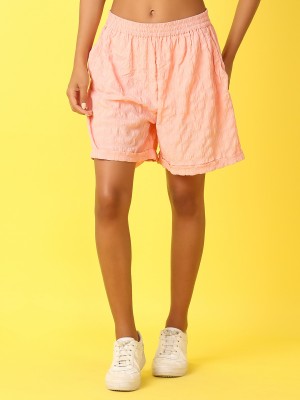 UNLIMITED Self Design Women Pink Casual Shorts