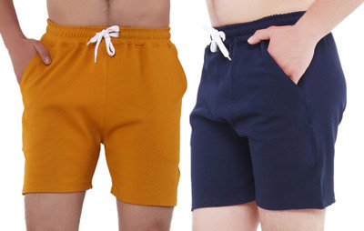 GTwo Solid Men Yellow, Blue Basic Shorts