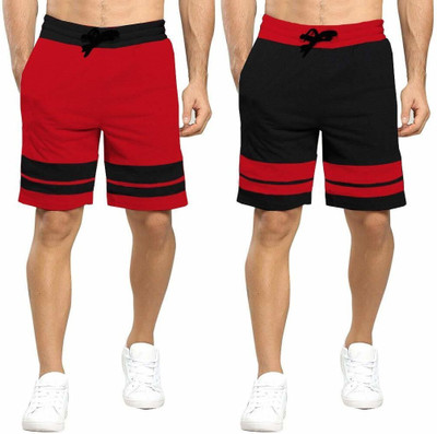 GLAMPANDA Color Block Men Red, Black Casual Shorts