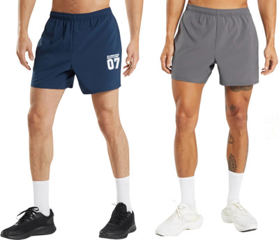 RUNNING MACHINE Solid Men Dark Grey, Blue Sports Shorts