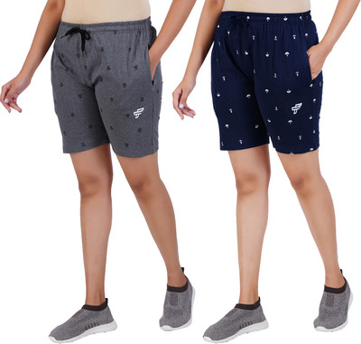 FEEL TRACK Printed Men Dark Blue, Grey Regular Shorts