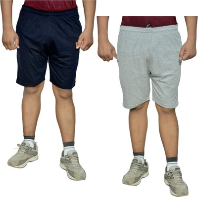 Indestar Solid Men Dark Blue, Grey Regular Shorts