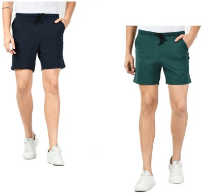 Indistar Solid Men Dark Blue, Green Bermuda Shorts