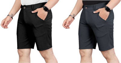 ynam Solid Men Black, Grey Chino Shorts
