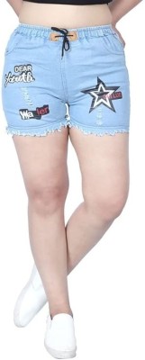 NEHA FASHION Printed Women Denim Blue Denim Shorts