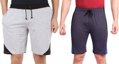 GLAMPANDA Color Block Men Blue, Grey Basic Shorts