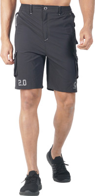 GOTO Self Design Men Black Cargo Shorts