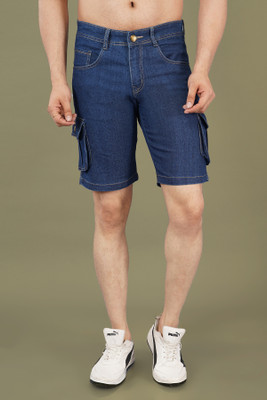 NIVASU Self Design Men Dark Blue Denim Shorts