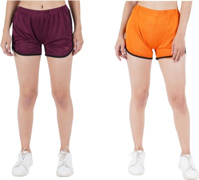 mokshi jain tradings Solid Women Orange, Maroon Running Shorts, Night Shorts, Gym Shorts, Sports Shorts