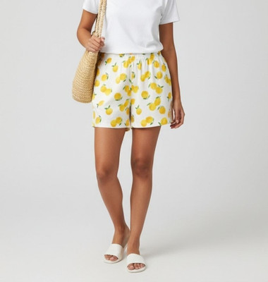 Partal Floral Print Women White, Yellow Basic Shorts
