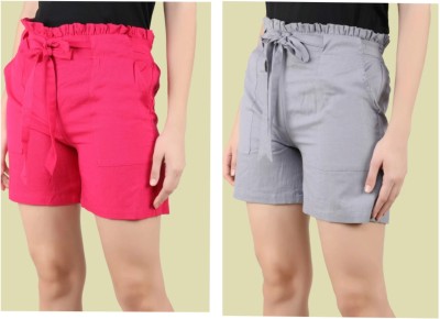 SEZNILA Solid Women Reversible Pink, Grey Regular Shorts