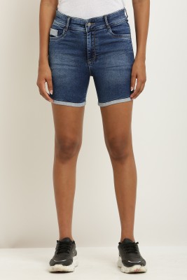 Zeston Solid Women Denim Blue Denim Shorts