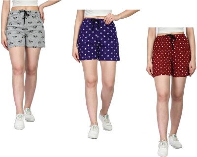 IndiWeaves Printed Women Grey, Purple, Maroon Regular Shorts