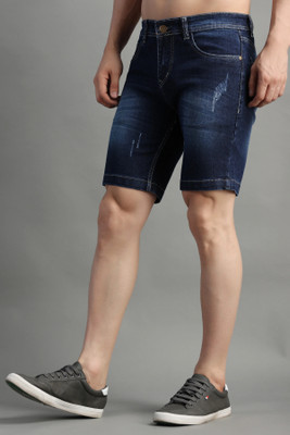 PRJ IN STYLE Solid Men Denim Dark Blue Basic Shorts