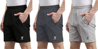 INDICLUB Solid Men Black, Dark Grey, Silver Casual Shorts