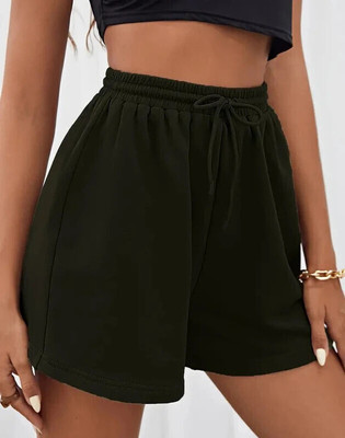 REVAEM Solid Women Black Regular Shorts