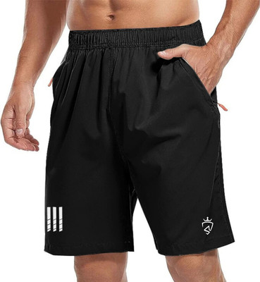 TENRUN Solid Men Black Casual Shorts