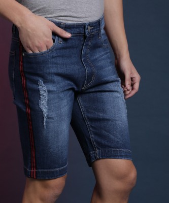 CAMPUS SUTRA Solid, Striped Men Denim Blue Denim Shorts