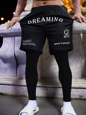 LOTHRIC Printed Men Black Sports Shorts