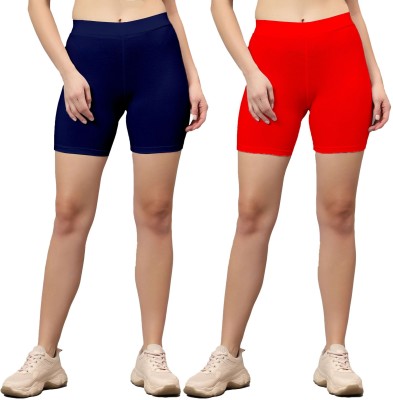 DIAZ Solid Women Blue, Red Casual Shorts