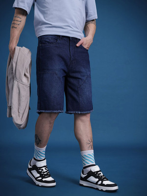 Roadster Solid Men Blue Denim Shorts